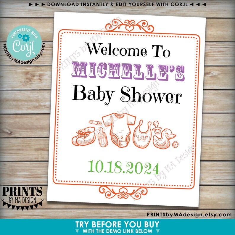 Editable Baby Shower Welcome Sign Custom PRINTABLE - Etsy