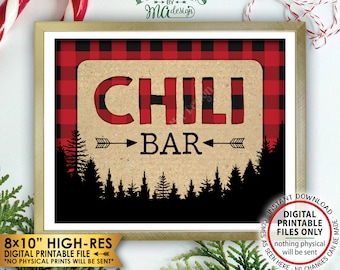 Lumberjack Chili Bar Sign, Chili Station, Red & Black Checker PRINTABLE 8x10” Chili Sign, Buffalo Plaid Christmas Trees Decorations <ID>