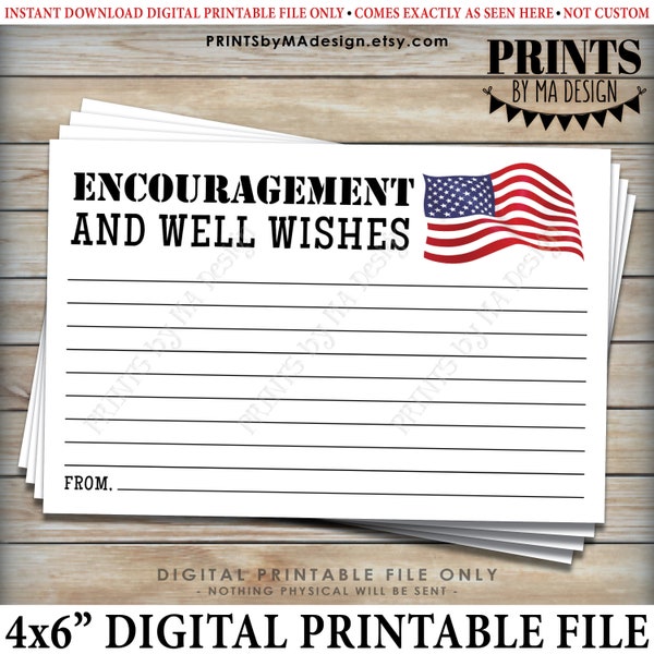 Military Encouragement and Well Wishes Card, American Flag Boot Camp Send Off, Army Navy Marines Air Force, One PRINTABLE 4x6” Card <ID>