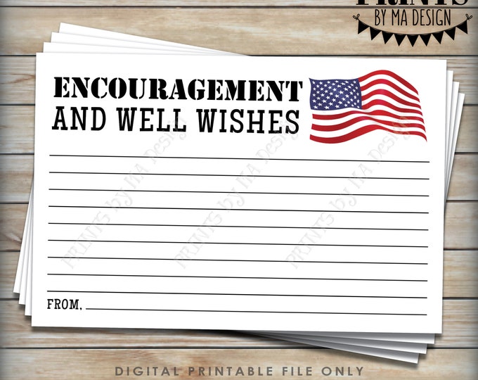 Military Encouragement and Well Wishes Card, American Flag Boot Camp Send Off, Army Navy Marines Air Force, One PRINTABLE 4x6” Card <ID>