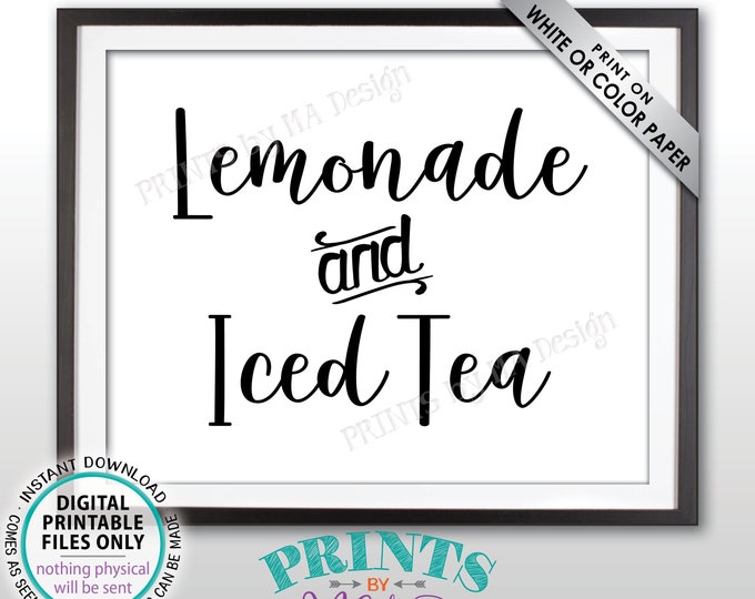 Lemonade & Iced Tea Sign, Ice Tea and Lemonade, Non-Alcoholic Drinks Sign, Summer Party Beverage Station, PRINTABLE 8x10” Drink Sign <ID>