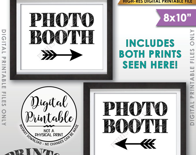 Photobooth Directions, Point to Photobooth Sign, Right & Left Arrow to Photo Booth This Way Sign, Two 8x10” Printable Instant Download Files