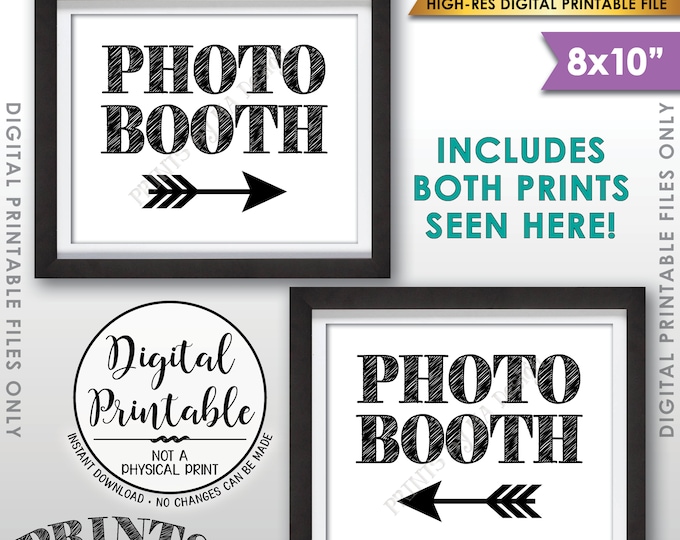 Photobooth Directions, Point to Photobooth Sign, Right & Left Arrow to Photo Booth This Way Sign, Two 8x10” Printable Instant Download Files