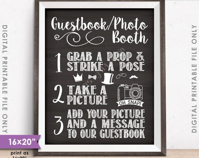 Guestbook Photobooth Sign, Add photo to Our Guestbook, Photo Guestbook, Chalkboard Style 8x10/16x20” Instant Download Digital Printable File