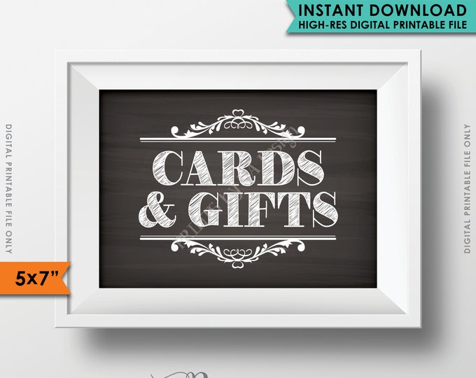 Cards and Gifts Sign, Gifts Table, Gifts and Cards Wedding Sign, Birthday Baby Shower Retirement, PRINTABLE 5x7” Chalkboard Style Sign <ID>