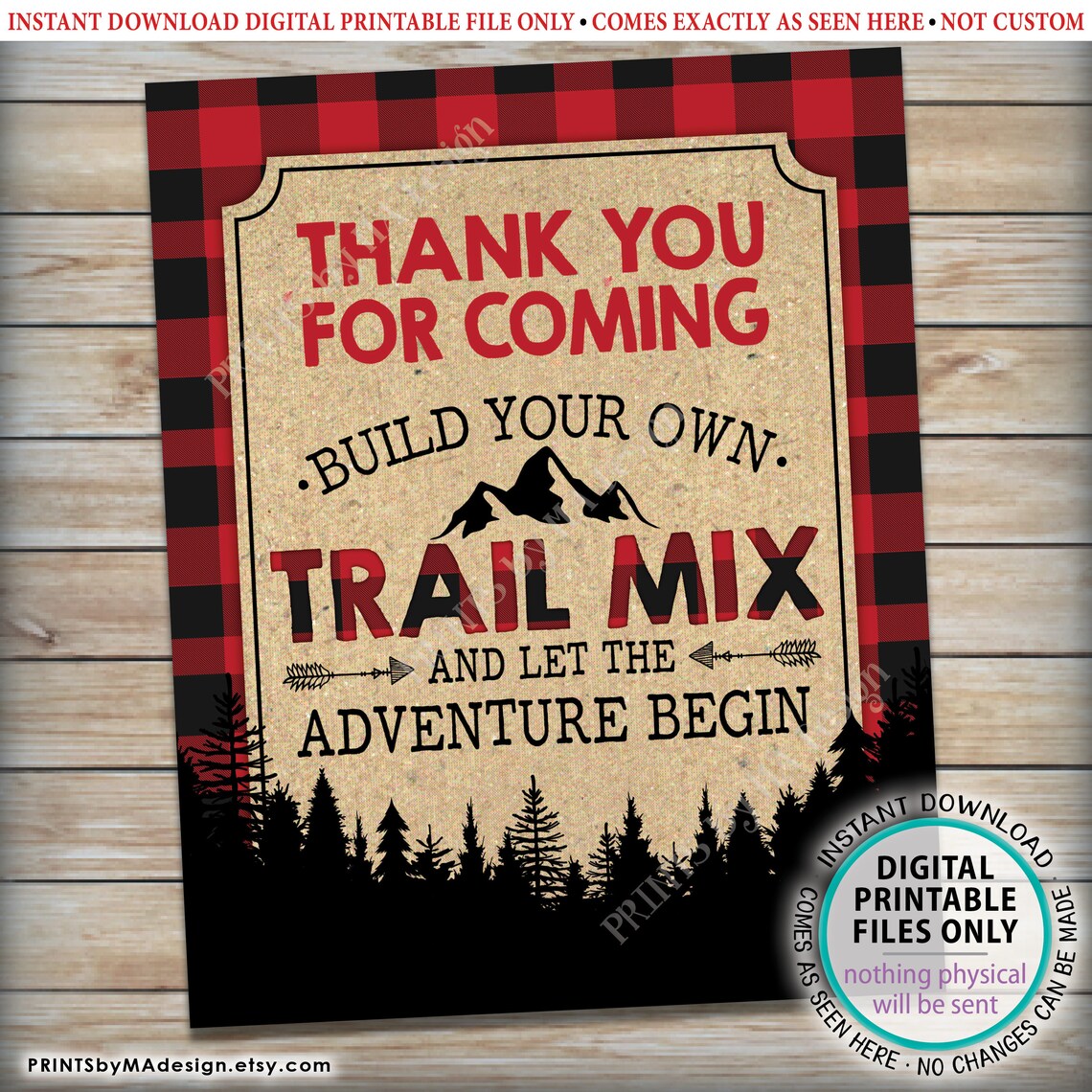 Lumberjack Trail Mix Sign, Thank You for Coming Build Your Own Trail ...