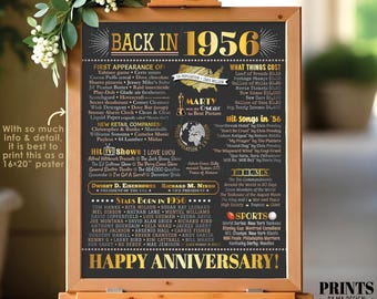 Back in 1956 Anniversary Poster Board, Flashback to 1956 Anniversary Decor, PRINTABLE 16x20” Sign, 1956 Anniversary Gift <ID>