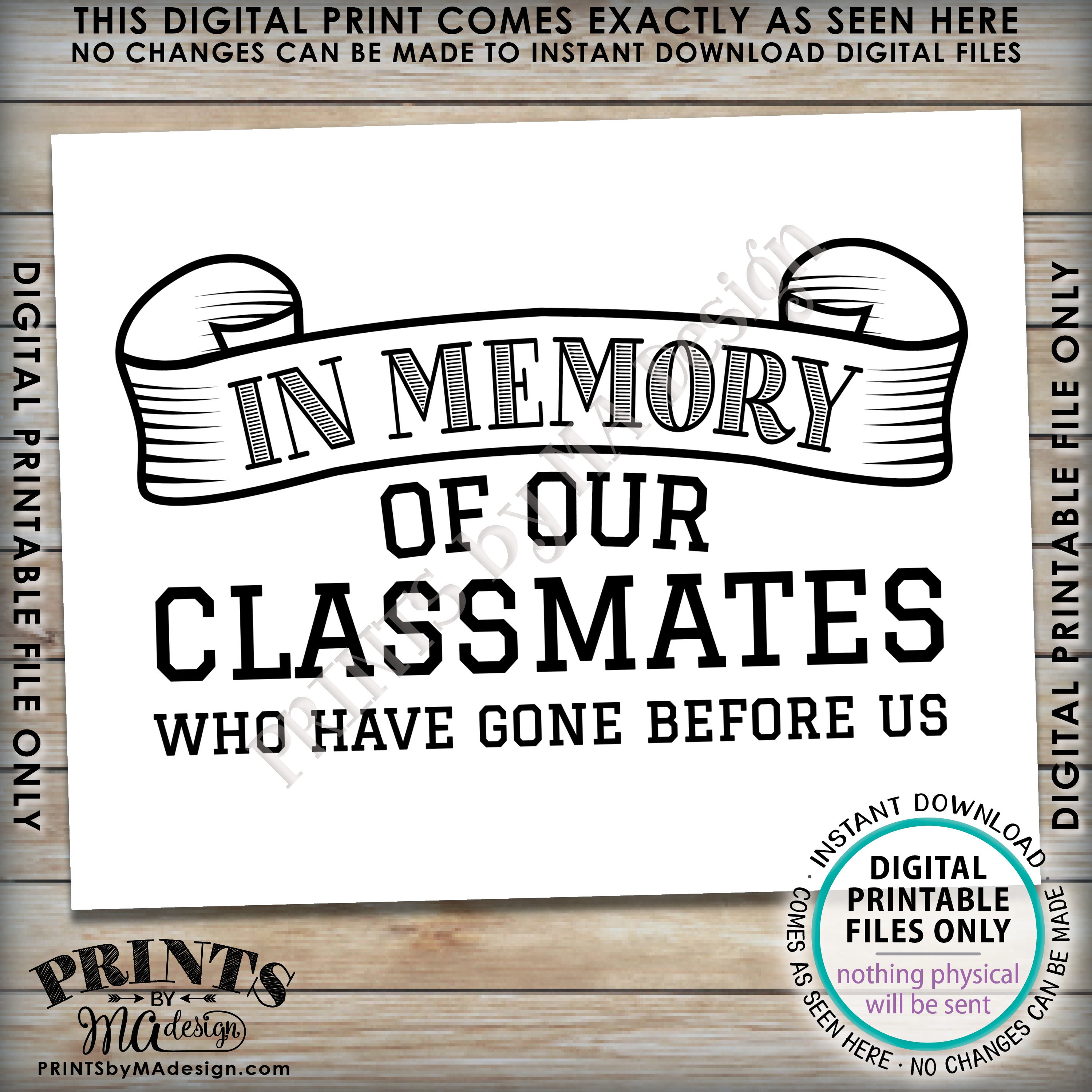 In Memory Sign For Reunion Memorial In Memoriam Of The Classmates Who 