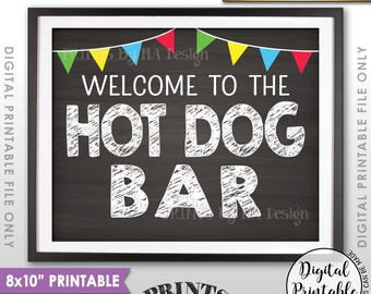 Hot Dog Bar Sign, Backyard Barbeque BBQ, PRINTABLE 8x10” Chalkboard Style Hot Dog Sign, Graduation Party Food, Rehearsal Dinner <ID>