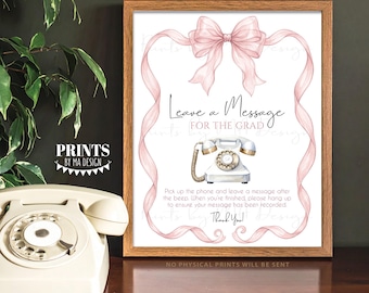 Graduation Audio Guest Book Sign, Elegant Pink Organza Ribbon Coquette Bow, PRINTABLE 8x10/16x20” Guestbook Alternative Sign <ID>