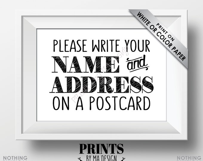 Address a Postcard Sign, Graduation Party, Birthday,  Retirement, Wedding, Bridal Shower, Black & White, PRINTABLE 5x7” Addressee Sign <ID>