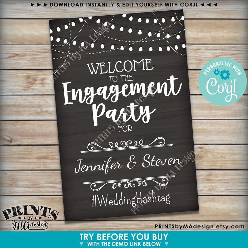 Engagement Party Sign Custom PRINTABLE 24x36 Chalkboard Etsy