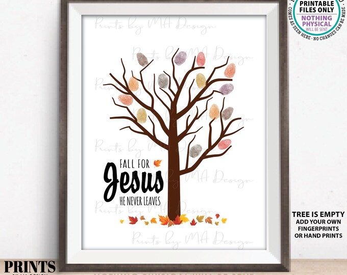 Fall Fingerprint Craft, Fall For Jesus, Autumn Leaves, Tree Handprint, Sunday School Activity Church Art, 11x14" Digital PRINTABLE File <ID>