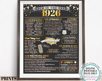 Back in the Year 1926 Poster Board, Remember 1926 Sign, Flashback to 1926 USA History from 1926, PRINTABLE 16x20” Sign <ID>