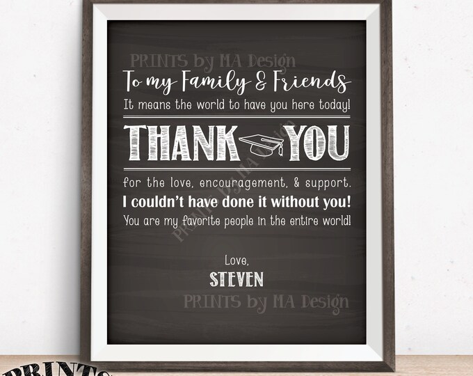 Thank You Sign, Thanks from the Graduate, Graduation Party Decoration, Thank You Poster, PRINTABLE 8x10/16x20” Chalkboard Style Grad Sign