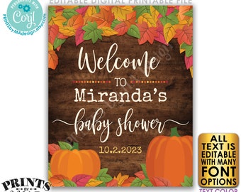 Editable Fall Themed Baby Shower Sign, PRINTABLE Rustic Wood Style 16x20" Fall in Love with Baby Welcome Poster <Edit Yourself w/Corjl>