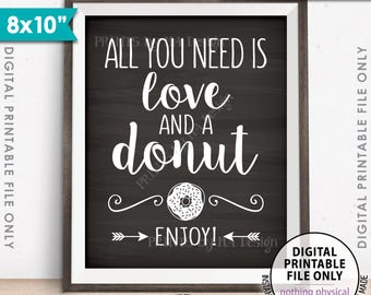 All You Need is Love and a Donut Sign, Bridal Brunch Doughnut Wedding Sign, Breakfast, 8x10” Chalkboard Style Printable Instant Download