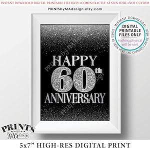 60 周年記念カード ブラック & シルバー グリッター 60 周年結婚記念日、60 年カード、シルバー グリッター 印刷可能な 5x7 インチ デジタル ファイル <ID>