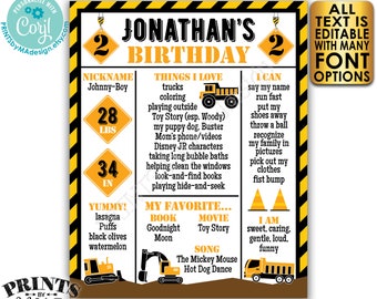 Editable Truck Birthday Poster, Yellow Tractor Milestones Sign, Personalized PRINTABLE 8x10/16x20” B-day Sign <Edit Yourself w/Corjl>