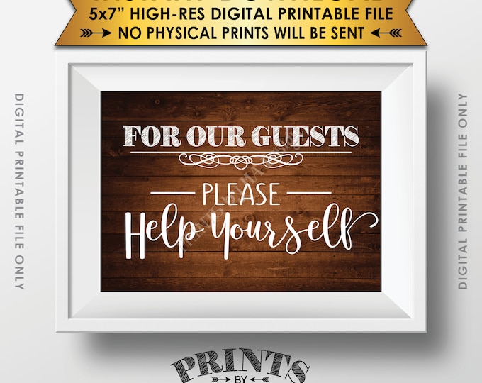 Restroom Sign, For Our Guests Please Help Yourself Sign, Bathroom Basket, PRINTABLE 5x7” Rustic Wood Style Instant Download Bathroom Sign