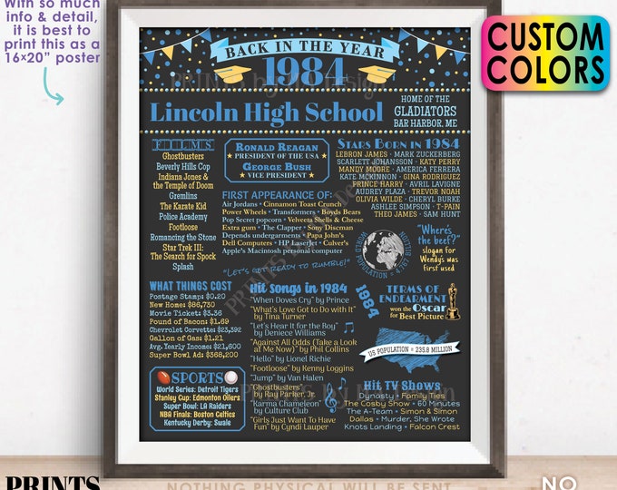 Back in the Year 1984 Poster Board, Class of 1984 Reunion Decoration, Flashback to 1984 Graduating Class, Custom PRINTABLE 16x20” Sign