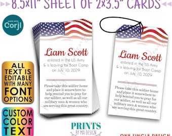 US Military Boot Camp Send-off Card, Take a Soldier, Please Pray, American Flag, PRINTABLE 2x3.5" Tags/Cards <Edit ONE Yourself w/Corjl>