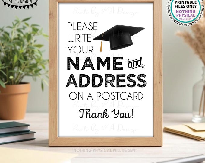 Address a Postcard Sign for a Graduation Party, Write Your Name and Address on a Postcard, PRINTABLE 5x7” Addressee Sign <ID>