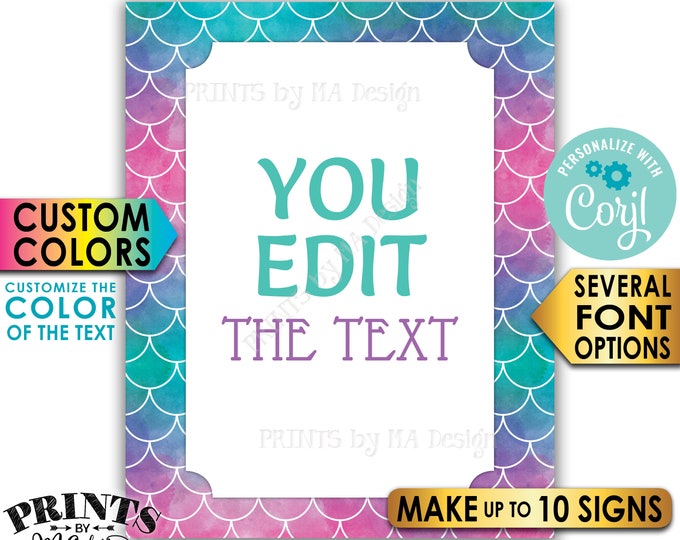 Custom Mermaid Signd, Choose Your Text Mermaid Party, Up to 10 PRINTABLE 8x10/16x20" Portrait Mermaid Signd <Edit Yourself with Corjl>