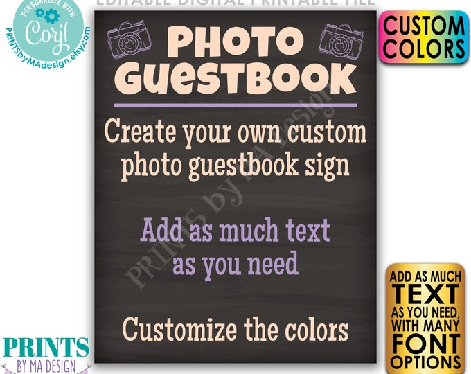 Editable Camera Sign, Selfie Station Photo Guestbook, Photo Booth, Custom PRINTABLE Chalkboard Style Sign <Edit Yourself w/Corjl>