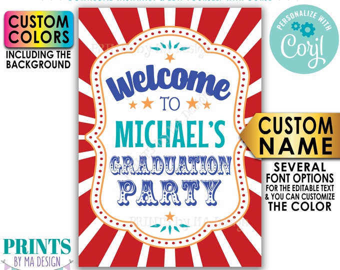 Graduation Carnival Welcome Sign, Welcome to the Graduation Party, Custom PRINTABLE A1 size Portrait Sign <Edit Yourself with Corjl>