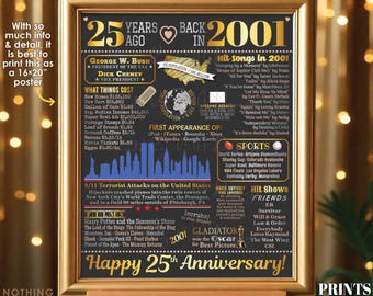 25th Anniversary Poster Board, Back in 2001 Flashback 25 Years, Married in 2001 Anniversary Gift, PRINTABLE 16x20” 2001 Sign <ID>