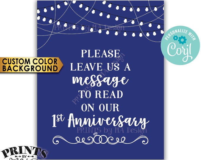 Please Leave Us a Message to Read on Our First Anniversary, 1st Anniversary Note, PRINTABLE Sign <Edit Background Color Yourself with Corjl>