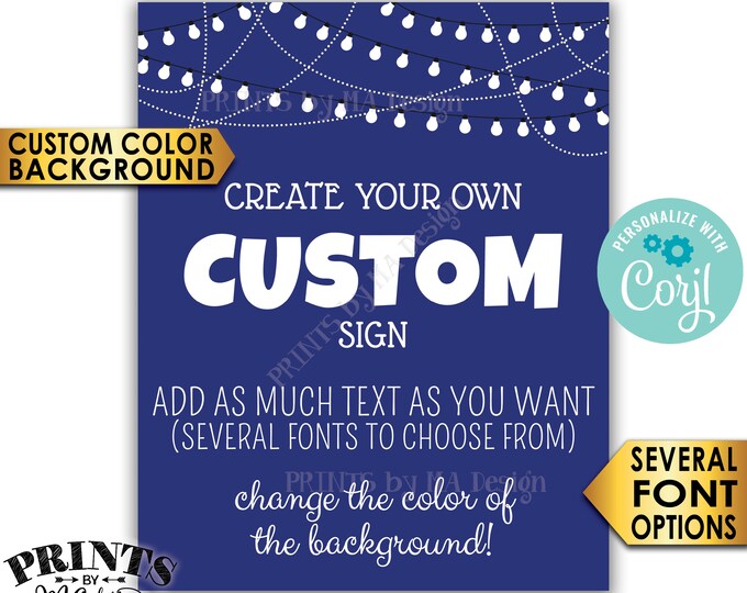 Custom Poster with Lights, Custom Background Color, Choose Your Text, One PRINTABLE 8x10/16x20” Portrait Sign <Edit Yourself with Corjl>