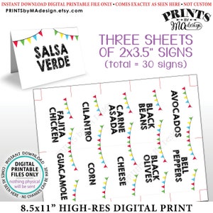 Taco Bar Etiketten, Taco Bar Menü Fiesta Mini Menü Taco Etiketten, Taco Bar Schild, PRINTABLE 2.5x11&quot; Blatt 2&quot;x 3.5&quot; Mini Menü Etiketten &lt;ID&gt;