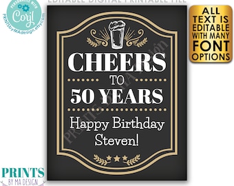 Editable Cheers Sign, Birthday, Retirement, Beer Pint, PRINTABLE 8x10/16x20” Party Sign, Custom Text <Edit Yourself with Corjl>