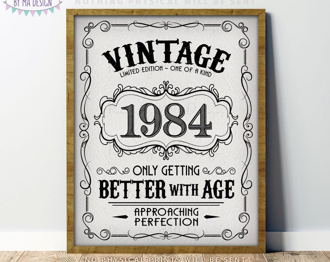 1984 Birthday Sign, Better with Age Vintage Birthday Poster, Aged to Perfection, Textured Style PRINTABLE 8x10/16x20” Instant Download Sign
