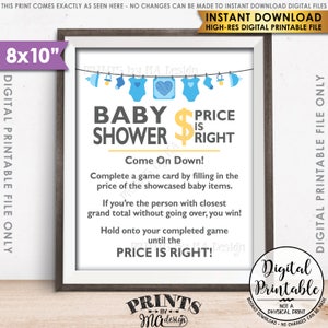 O preço é certo Placa de jogo para chá de bebê, Adivinhe a atividade de preços, Placa de jogo de preço, Decorações azuis para chuveiro, 8 x 10 ”download instantâneo para impressão