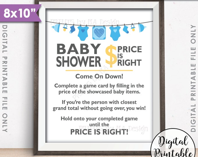 Price is Right Baby Shower Game Sign, Guess the Prices Activity, Price Game Sign, Blue Shower Decorations, 8x10” Printable Instant Download