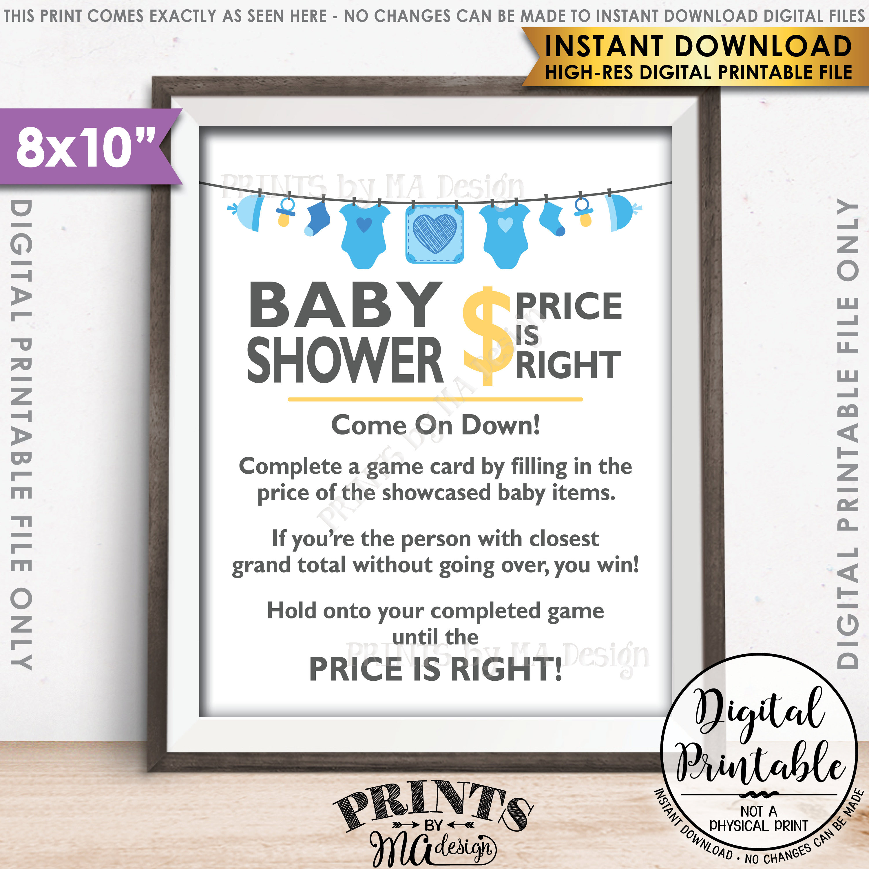 Price is Right Baby Shower Game Sign Guess the Prices Activity Price Game Sign Blue Shower Decorations 8x10 Printable Instant Download