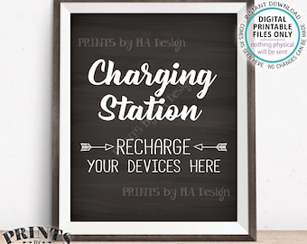 Charging Station Sign, Recharge Your Devices Here Phone Charger Recharge Here Wedding Charge Bar, Chalkboard Style PRINTABLE 8x10” Sign <ID>