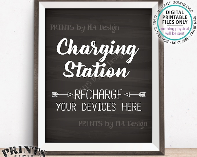 Charging Station Sign, Recharge Your Devices Here Phone Charger Recharge Here Wedding Charge Bar, Chalkboard Style PRINTABLE 8x10” Sign <ID>