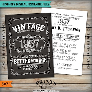 Vintage Birthday Invitation, Better with Age Whiskey themed Birthday Invite, PRINTABLE Chalkboard Style 5x7” Digital Files