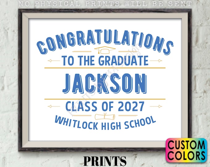 Graduation Party Decoration, Custom Grad Name Class Year and School, Custom Colors, PRINTABLE 16x20” Grad Party Poster