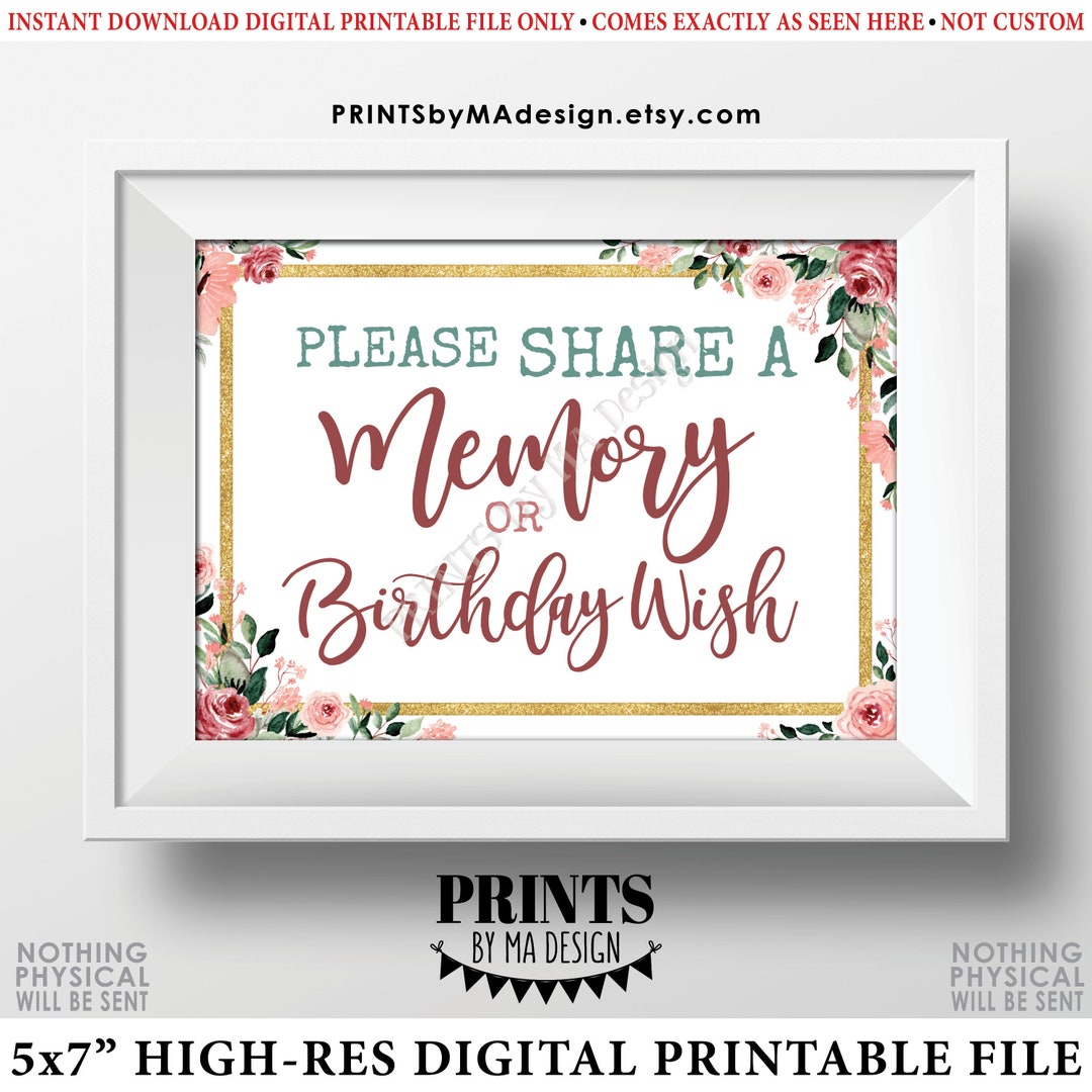 Share a Memory or Birthday Wish Sign, Write a Memory, Share Memories ...