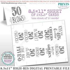 Signes de bonbons de fête du 50e anniversaire, Cheers to 50 Candy Bar, 50 Sucks Blows Rocks Sweet, Kiss 40s Goodbye, PRINTABLE 8.5x11" Sheet of Cards <ID>