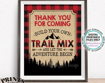 Lumberjack Trail Mix Sign, Thank you for Coming Build Your Own Trail Mix, Red Checker Buffalo Plaid, PRINTABLE 8x10” Trail Mix Bar Sign <ID>