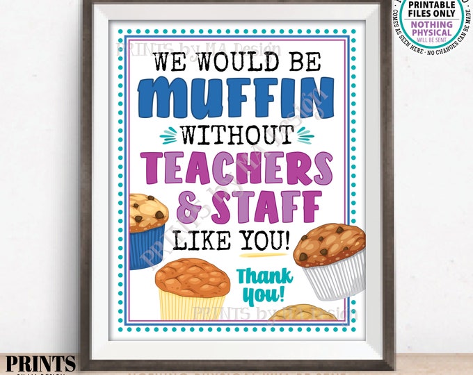 Muffin Sign, Teacher Appreciation Week, We Would Be Muffin without Teachers and Staff Like You, PRINTABLE 8x10” Muffins Sign <ID>