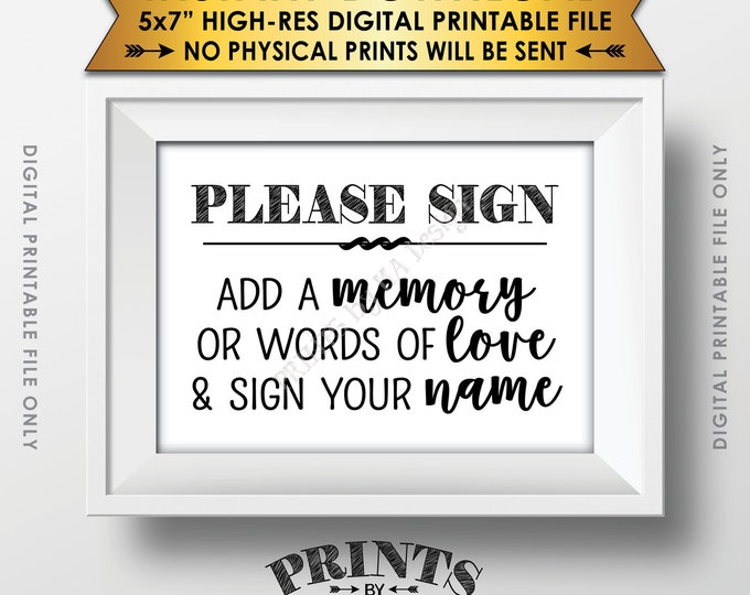 Share a Memory Sign, Share Memories or Words of Love, Anniversary Graduation Birthday Memorial Funeral, Instant Download 5x7” Printable Sign