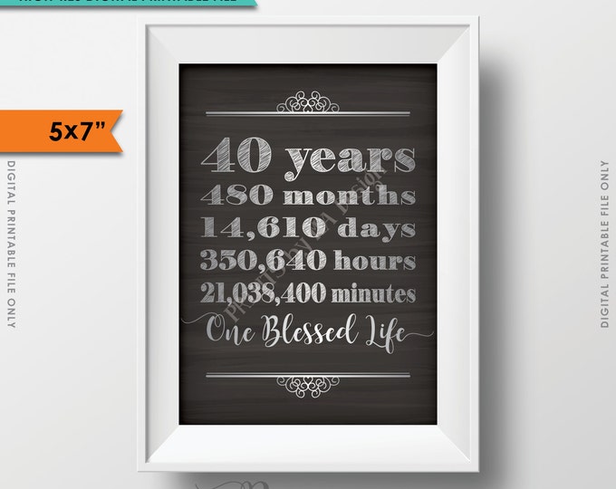 40 Years of Marriage 40th Anniversary Gift, Marriage Milestones, One Blessed Life, Ruby Anniversary, Instant Download Digital Printable File
