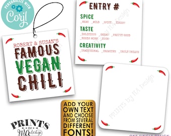 Editable Chili Labels, Chili Cook-Off Voting Ballots, 3" Square Cards on a Digital PRINTABLE 8.5x11" File <Edit Yourself with Corjl>